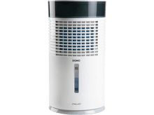 Charger l&#39;image dans la galerie, Refroidisseur d&#39;air blanc et noir. Il a un corps blanc avec un dessus noir. La marque DOMO est visible.
