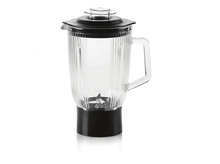 Charger l&#39;image dans la galerie, Un pichet de blender en verre transparent avec une base noire. Le pichet a des mesures sur le côté.
