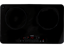 Charger l&#39;image dans la galerie, Table de cuisson à induction noire avec deux zones de cuisson rondes. L&#39;affichage numérique affiche &#39;P3&#39;.

