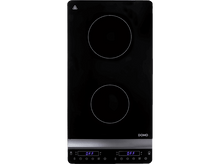 Charger l&#39;image dans la galerie, Table de cuisson à induction noire avec deux zones de cuisson circulaires et commandes numériques. DOMO.
