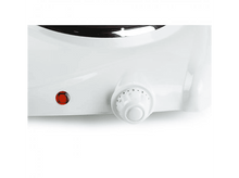 Charger l&#39;image dans la galerie, Gros plan sur le panneau de commande d&#39;une cuisinière électrique blanche, montrant une lumière rouge et un cadran numéroté.
