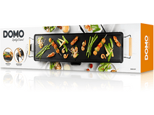 Charger l&#39;image dans la galerie, Gril DOMO avec des aliments dessus, avec du texte sur une boîte, sur fond blanc.
