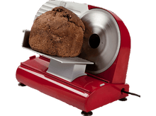 Charger l'image dans la galerie, Trancheuse à pain rouge avec un pain sur fond noir.
