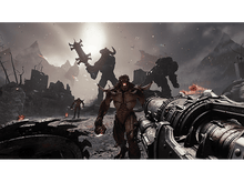 Charger l&#39;image dans la galerie, Scène de jeu vidéo avec démons et une arme, ambiance sombre et menaçante.
