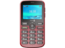 Charger l&#39;image dans la galerie, Téléphone Doro rouge. L&#39;écran affiche l&#39;heure et le signal 4G. Boutons pour les chiffres et les actions.
