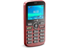 Charger l&#39;image dans la galerie, Un téléphone portable Doro rouge avec de gros boutons et un écran affichant l&#39;heure.
