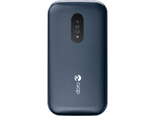 Charger l&#39;image dans la galerie, Un téléphone rectangulaire bleu foncé avec un écran noir est présenté sur un fond noir. La marque est &#39;doro&#39;.
