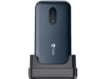Charger l&#39;image dans la galerie, Un téléphone Doro bleu foncé sur une station de charge. Le téléphone a un petit écran.
