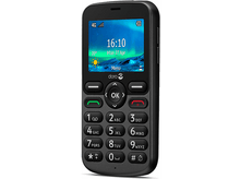 Charger l&#39;image dans la galerie, Téléphone Doro noir. Gros boutons, écran affichant l&#39;heure et le signal. Design simple.
