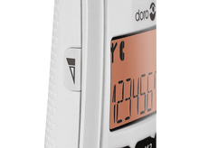 Charger l&#39;image dans la galerie, Gros plan d&#39;un téléphone Doro blanc, avec un écran affichant le numéro 123456 et un bouton de menu.
