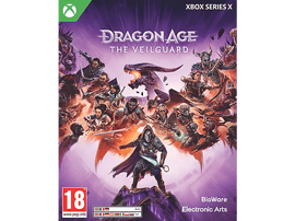 Couverture du jeu Dragon Age: The Veilguard avec des personnages et un dragon dans un cadre fantastique.