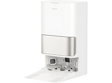 Charger l&#39;image dans la galerie, Aspirateur robot Dreame blanc avec un bac à poussière ouvert. Fond blanc.
