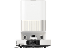 Charger l&#39;image dans la galerie, Aspirateur robot blanc et or. Il a une tour et une base avec IA.
