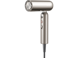 Un sèche-cheveux doré sur fond noir. La marque est Dreame.