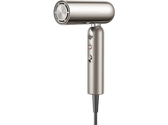 Un sèche-cheveux doré sur fond noir. La marque est Dreame.