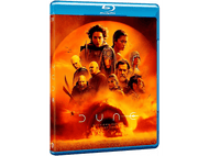 Boîtier Blu-ray de Dune : Deuxième partie. Présente les acteurs du film dans un cadre enflammé.