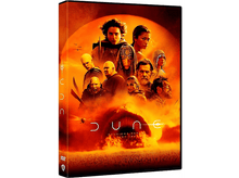 Charger l&#39;image dans la galerie, Pochette DVD de Dune : Deuxième partie, avec casting, explosions et palette de couleurs orange. Fond noir.
