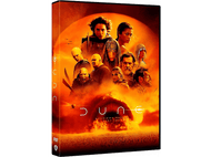 Pochette DVD de Dune : Deuxième partie, avec casting, explosions et palette de couleurs orange. Fond noir.