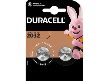 Pack de piles Duracell avec deux piles et une mascotte de lapin rose.