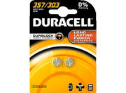 Paquet blister de piles Duracell avec deux piles bouton argentées. Emballage jaune et blanc.