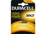 Emballage de piles Duracell MN27 avec des couleurs or et noir. Contient une pile.