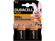 Pack de piles Duracell Plus avec un lapin rose. Texte : 100% life guaranteed.