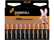 Un paquet de piles Duracell Plus AA avec une mascotte de lapin.