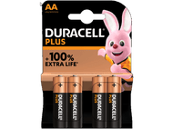 Piles Duracell Plus dans un blister. Le paquet est orange et comporte un lapin rose.
