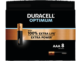 Pack de piles Duracell Optimum noir. Texte : Duracell Optimum. Jusqu