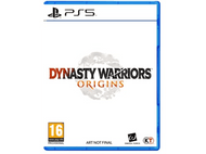 Boîtier de jeu PS5, fond blanc avec titre 'Dynasty Warriors Origins'. Boîtier bleu avec logo PlayStation noir.