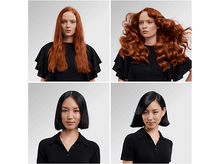Charger l&#39;image dans la galerie, Quatre images montrant différentes coiffures, deux avec des cheveux roux et deux avec des cheveux noirs.

