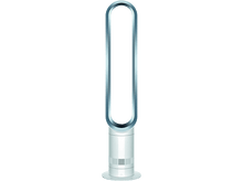 Charger l&#39;image dans la galerie, Ventilateur tour blanc avec cadre argenté. Il a une ouverture ovale et une base ronde. Marque Dyson.
