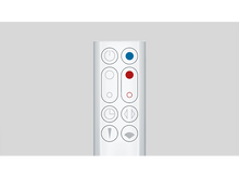 Charger l&#39;image dans la galerie, Une télécommande blanche avec plusieurs boutons. Elle a une lumière bleue et rouge.
