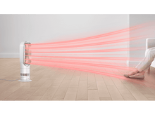Charger l&#39;image dans la galerie, Ventilateur Dyson blanc, flux d&#39;air rouges, personne assise.
