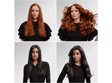 Charger l&#39;image dans la galerie, Quatre images d&#39;une femme avec différentes coiffures. La couleur des cheveux est rouge et noir.
