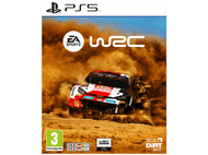 Jaquette du jeu WRC sur PS5. Une voiture de rallye dans la terre. Logos EA Sports et WRC.