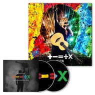 Pochette d'album d'Ed Sheeran avec la collection de la tournée et deux CD. Sheeran chantant.