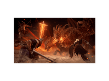 Charger l&#39;image dans la galerie, Une scène de bataille avec plusieurs personnages combattant un dragon en flammes. Un archer, un épéiste et un personnage cagoulé.
