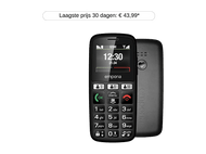 Téléphone emporia noir avec écran affichant l'heure. Dos avec un cœur.