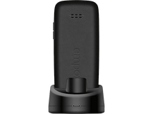 Charger l&#39;image dans la galerie, Socle et téléphone noirs. La base a un port USB. Le téléphone a un haut-parleur.
