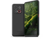 Charger l&#39;image dans la galerie, Smartphone noir avec double caméra arrière et caméra frontale sur fond vert.
