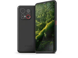 Smartphone noir avec double caméra arrière et caméra frontale sur fond vert.