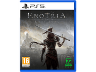 Couverture du jeu Enotria: The Last Song PS5. Une figure avec une épée se tient devant un château.