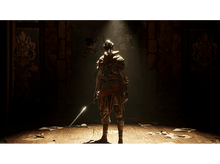 Charger l&#39;image dans la galerie, Personnage avec une épée dans une pièce sombre, avec une fresque sur le mur.
