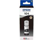 Bouteille d'encre Epson dans son emballage. Bouteille blanche avec étiquette noire, texte.