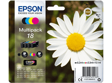 Charger l&#39;image dans la galerie, Multipack d&#39;encre pour imprimante jet d&#39;encre Epson. Contient quatre cartouches, avec une image de marguerite.
