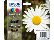 Multipack d'encre pour imprimante jet d'encre Epson. Contient quatre cartouches, avec une image de marguerite.