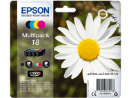 Multipack d'encre pour imprimante jet d'encre Epson. Contient quatre cartouches, avec une image de marguerite.