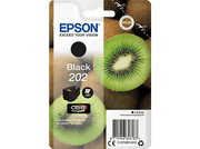 Pack de cartouches d'encre Epson. Montre une cartouche d'encre noire, avec un kiwi et le logo Epson.