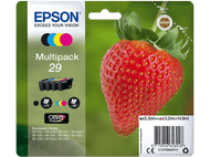 Emballage multipack d'encre Epson avec une image de fraise et des cartouches d'encre.